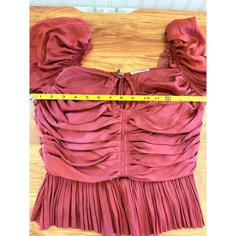 Ulla Johnson Mirelle Blouse Red Ruched Pleated Peplum Long Sleeve Top Size 6